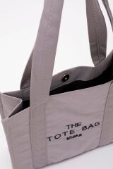 Gri U45 Çıt Çıt Kapatmalı The Tote Bag Işlemeli Kanvas Kumaş Günlük Kadın Kol Ve Omuz Çantası 25x30