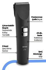 Rio Paslanmaz Çelik Ayarlanabilir Şarjlı Kablolu Kablosuz Saç Sakal Şekillendirici Kesme Makinesi