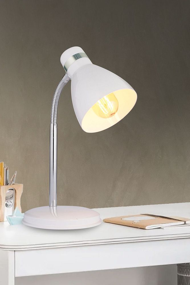 Modern Krom Spiralli Masa Lambası Beyaz