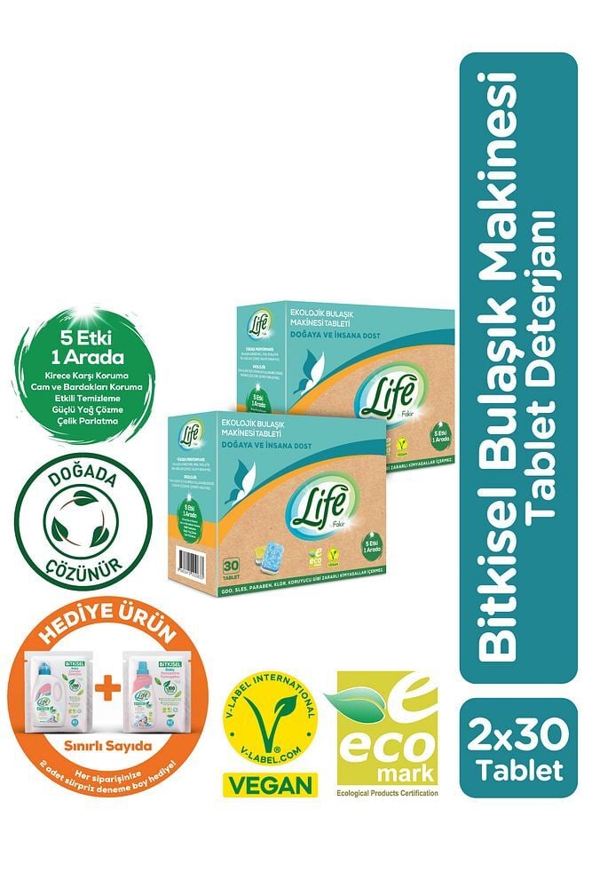 Ekolojik Vegan Bulaşık Deterjanı Tableti 30 Lu X 2 Adet