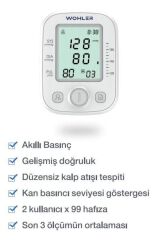 Üst Koldan Ölçer Dijital Tansiyon Aleti , Nabız Ölçer, Usb Girişli , 99 Ölçüm Hafıza Çantalı