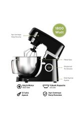 Siyah Hamur Yoğurma 1800Watt 4.5Lt Dondurma Yapma Aprt. SM-02