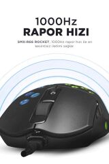SMX-R66 ROCKET Ultra Hafif Siyah RGB Ledli 12000dpi Gaming Oyuncu Mouse Modern Tasarım 431550