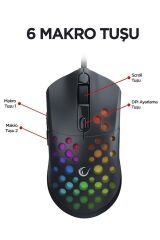 SMX-R66 ROCKET Ultra Hafif Siyah RGB Ledli 12000dpi Gaming Oyuncu Mouse Modern Tasarım 431550