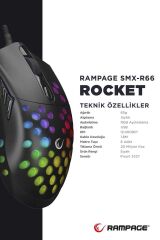 SMX-R66 ROCKET Ultra Hafif Siyah RGB Ledli 12000dpi Gaming Oyuncu Mouse Modern Tasarım 431550