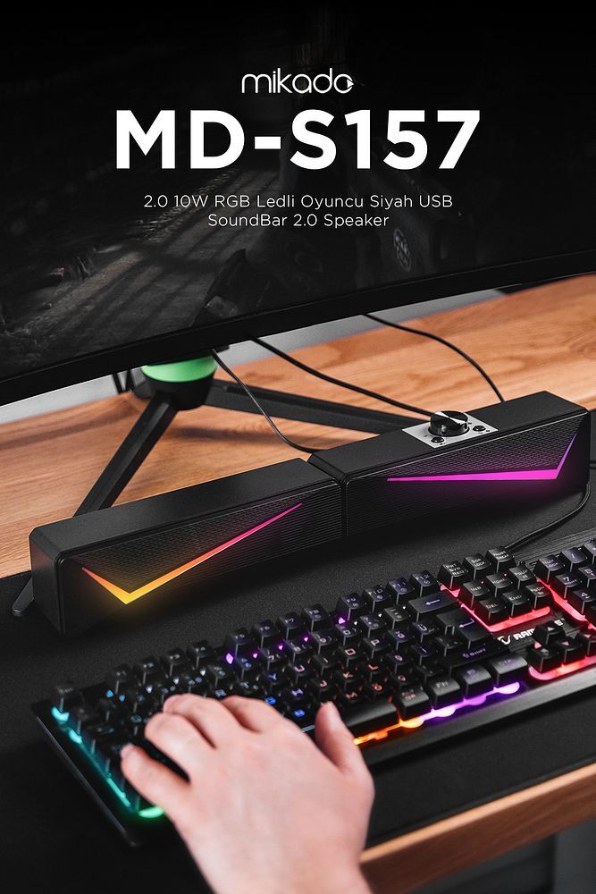 MD-S157 2.0 10W RGB Ledli Oyuncu Siyah USB SoundBar 2.0 Speaker
