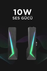 MD-S157 2.0 10W RGB Ledli Oyuncu Siyah USB SoundBar 2.0 Speaker