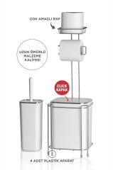 Krom Yedekli Wc Kağıtlık - Beyaz Çöp Kovası Ve Wc Fırça Seti
