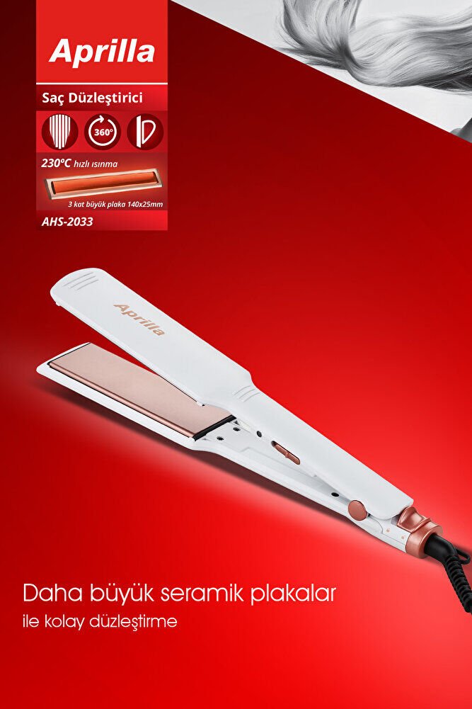 Ahs-2033 Beyaz Geniş Seramik Kaplamalı Güçlü Saç Düzleştirici (40mm*120mm)