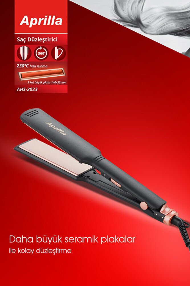 Ahs-2033 Siyah Geniş Seramik Kaplamalı Güçlü Saç Düzleştirici (40mm*120mm )