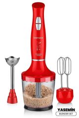 Yasemin 1000 Watt Sessiz Hız Ayarlı 3 In 1 Doğrama Karıştırma Blender Seti Kırmızı