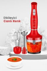 Yasemin 1000 Watt Sessiz Hız Ayarlı 3 In 1 Doğrama Karıştırma Blender Seti Kırmızı