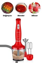 Yasemin 1000 Watt Sessiz Hız Ayarlı 3 In 1 Doğrama Karıştırma Blender Seti Kırmızı