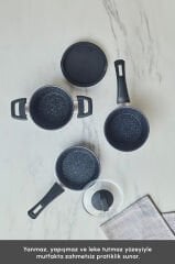 Bio Granit Blue Stone Mini 5 Parça Tencere ve Tava Seti