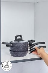 Bio Granit Blue Stone Mini 5 Parça Tencere ve Tava Seti