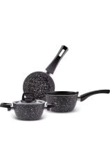 Bio Granit Blue Stone Mini 5 Parça Tencere ve Tava Seti