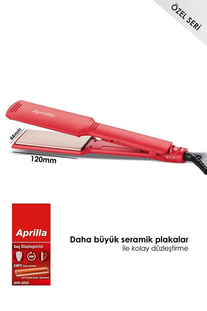 Ahs-2033 Kırmızı Geniş Seramik Kaplamalı Güçlü Saç Düzleştirici (40mm*120mm )