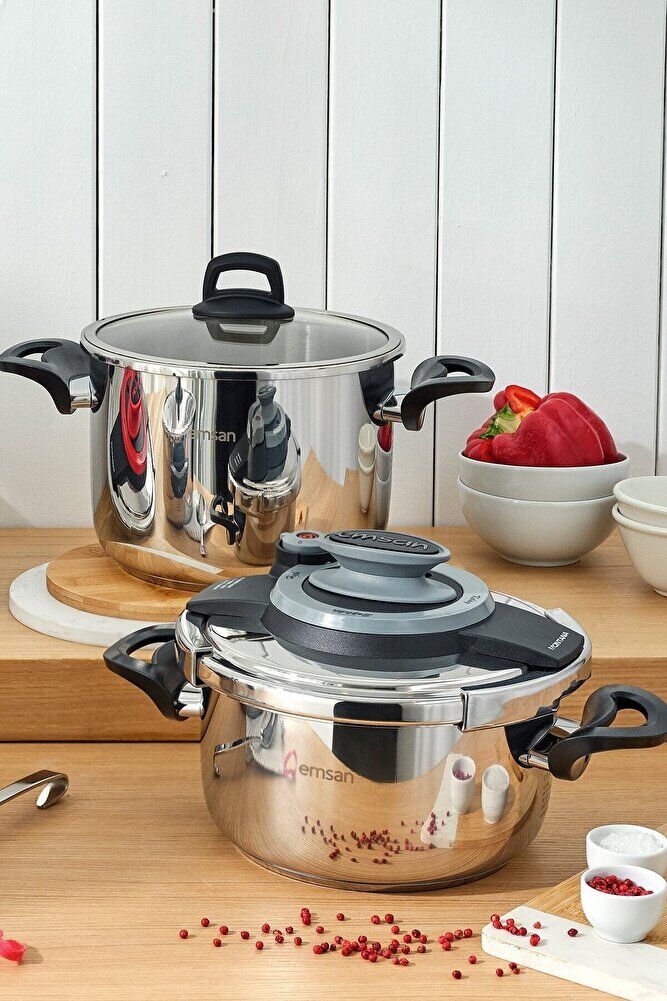 Montana 2'li 4+6 Litre Indüksiyon Tabanlı Düdüklü Tencere Seti Siyah Gri