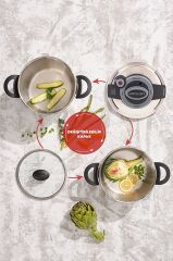 Montana 2'li 4+6 Litre Indüksiyon Tabanlı Düdüklü Tencere Seti Siyah Gri