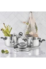 Montana 2'li 4+6 Litre Indüksiyon Tabanlı Düdüklü Tencere Seti Siyah Gri