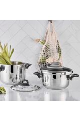 Montana 2'li 4+6 Litre Indüksiyon Tabanlı Düdüklü Tencere Seti Siyah Gri