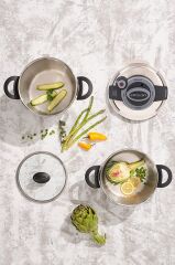 Montana 2'li 4+6 Litre Indüksiyon Tabanlı Düdüklü Tencere Seti Siyah Gri