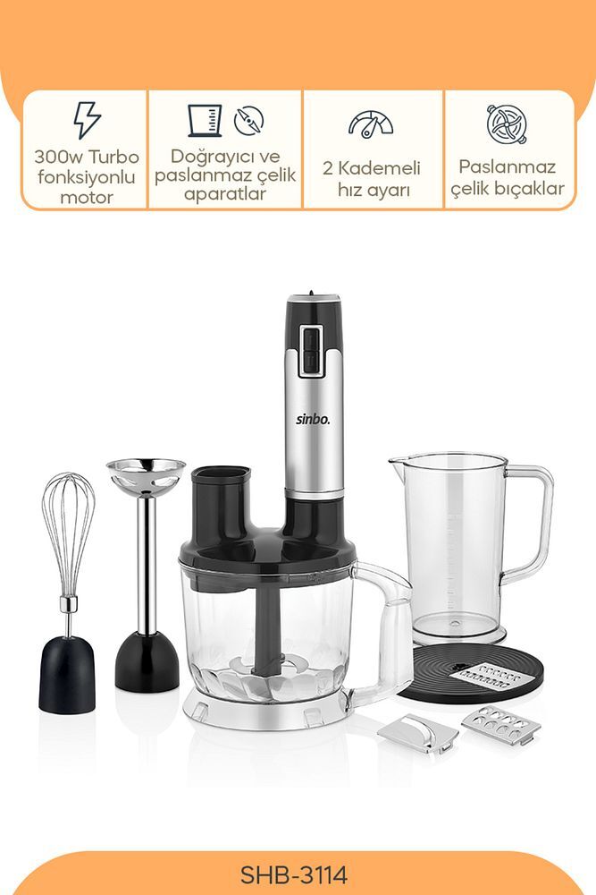SHB-3114 5 Fonksiyonlu El Blender Seti 300W Turbo Motor