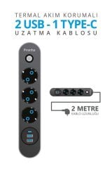 45640 Akım Korumalı / 2 X USB - 1 X Type-C Girişli / 3'lü Priz Uzatma Kablosu